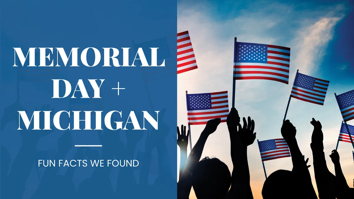 Memorial Day and Michigan article graphic with American flags